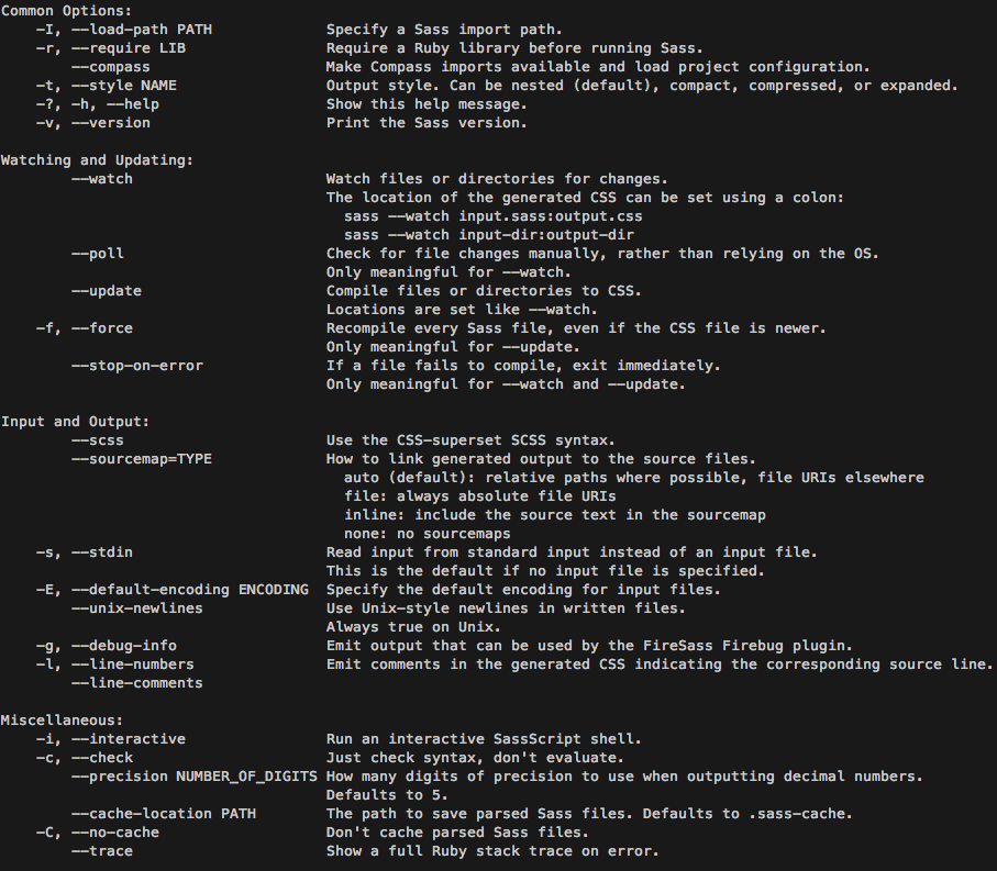 Sass编译命令参数